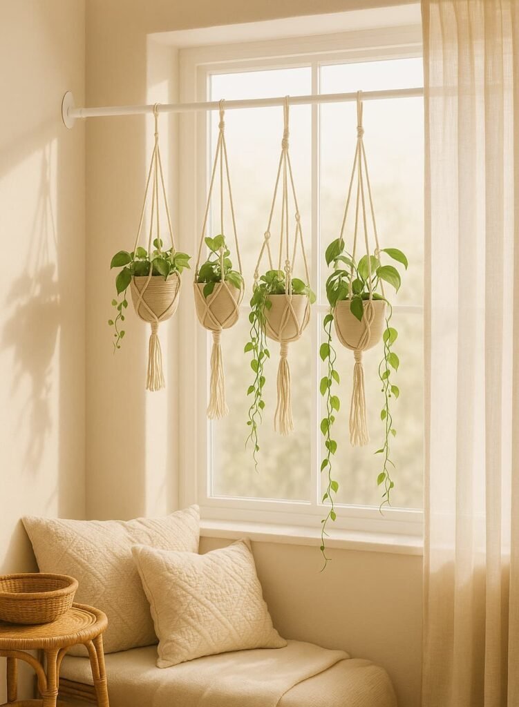 how to Style Trailing Plants with Tension Rods