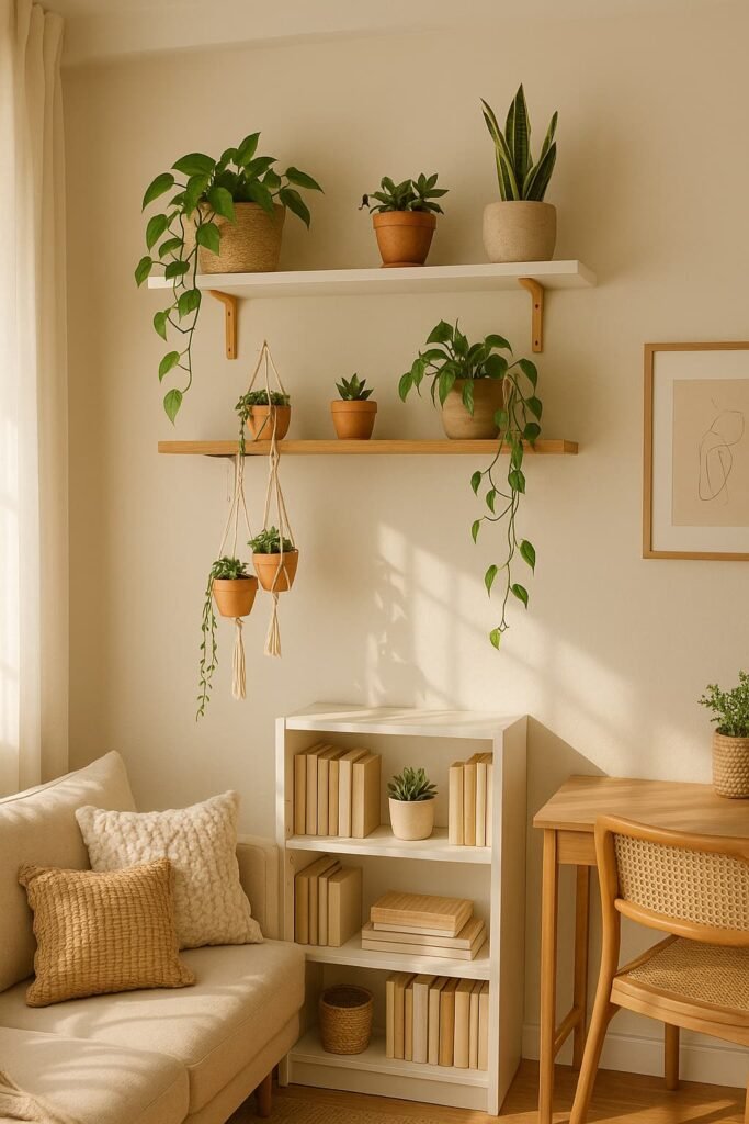 how to Style Plants Up High with Floating Shelves for a Chic, Renter-Friendly Look