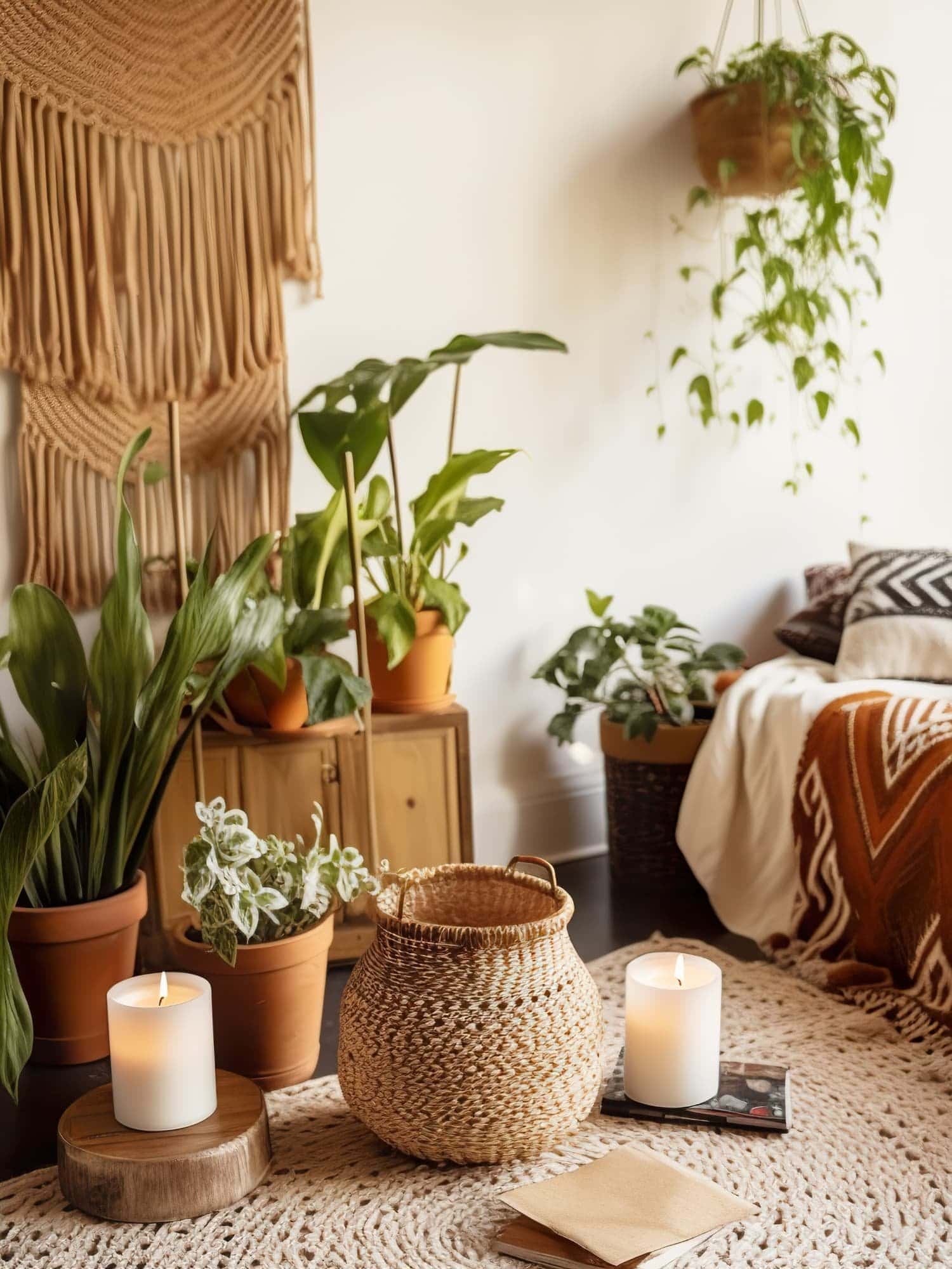 Bohemian-Bedroom-with-wood-nightstand-via-@shylacino boho room