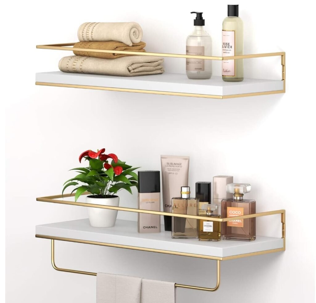 Wall Mounted Hanging Shelves with Golden Towel Rack